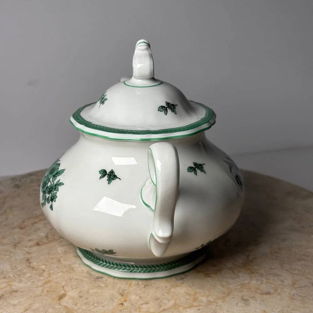 Rosenthal Chippendale Sugar Bowl Lid Green Floral White Porcelain Germany 08 ROB